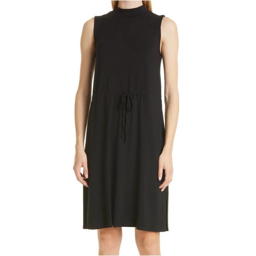 Eileen Fisher Tie Waist Sleeveless Mock Neck Black Size M NWOT
